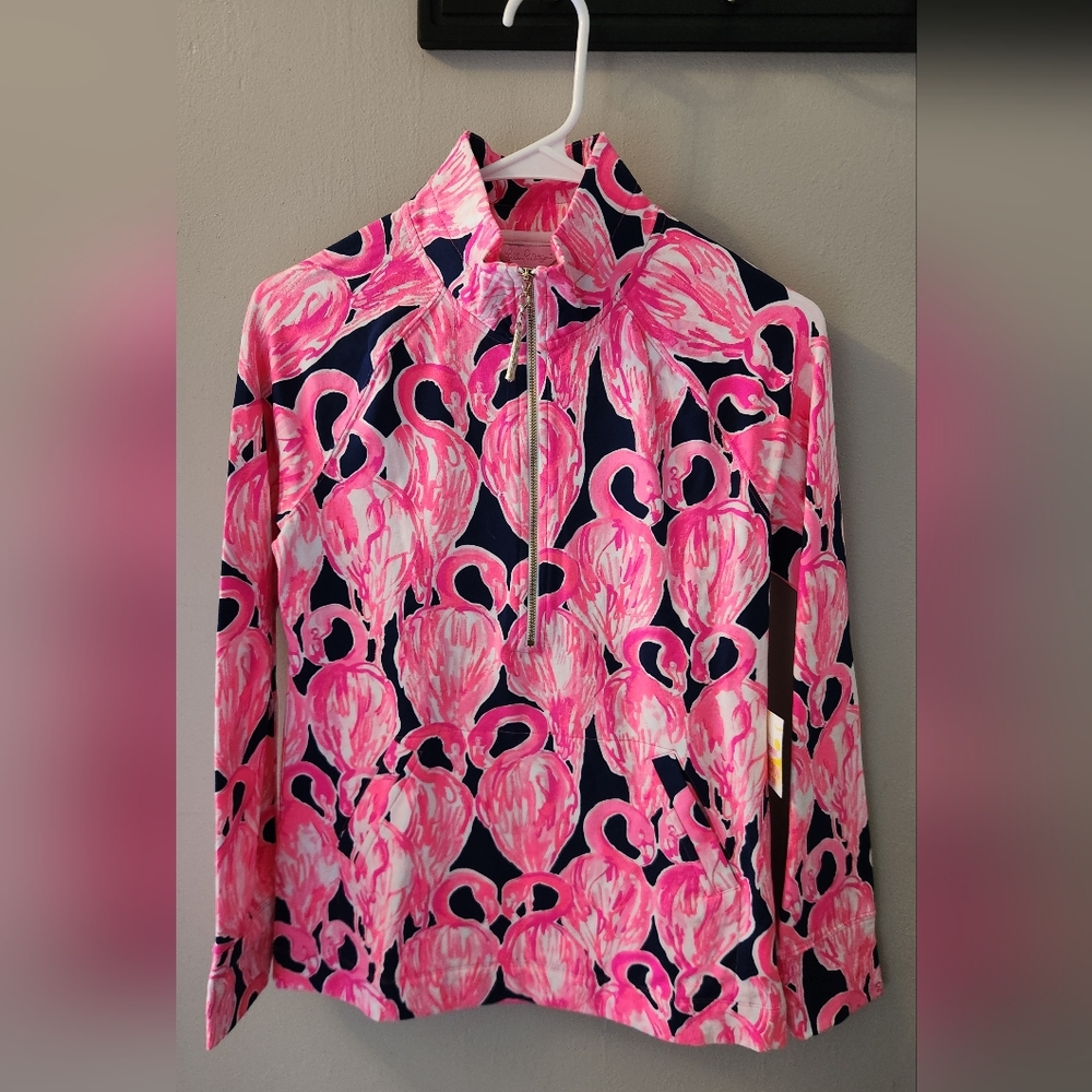 Lilly Pulitzer 1/4 Zip Skipper Popover Via Amor Flamingos Tropical Pullover